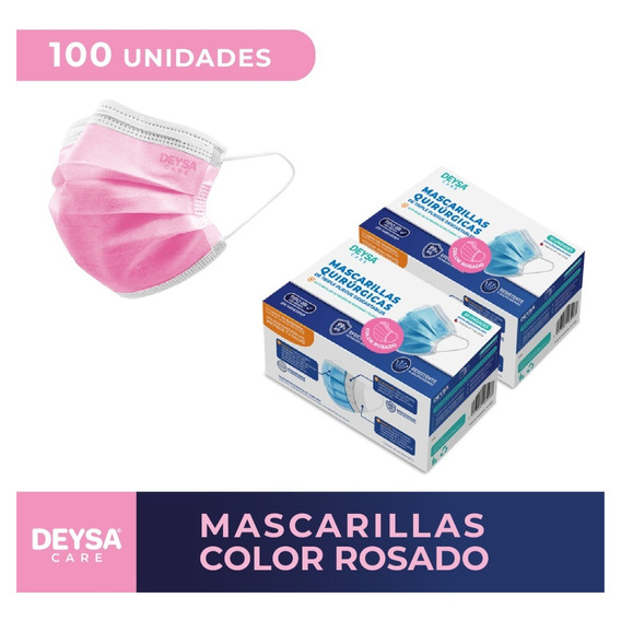 Mascarillas Desechables 50 Un 2 Cajas (100 Un). Color Rosado