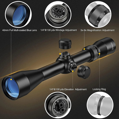 Luneta Riflescope 3-9x40 Com Zoom Mount 11mm Airsoft Pcp