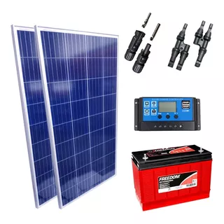 Kit 2 Placa Solar 150w Controlador 20a Bateria 115ah