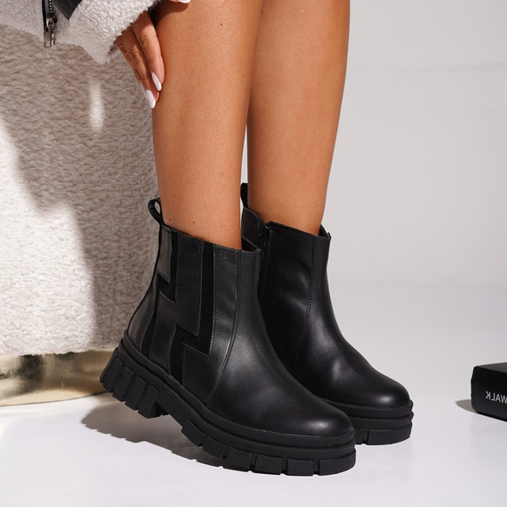 Botas Mujer Borcego Cuero Plataformas Negros Livianos Nivus