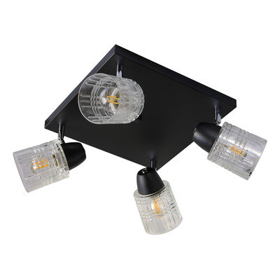 Aplique 3 Luces Vidrio Pared Old Apto Led Negro