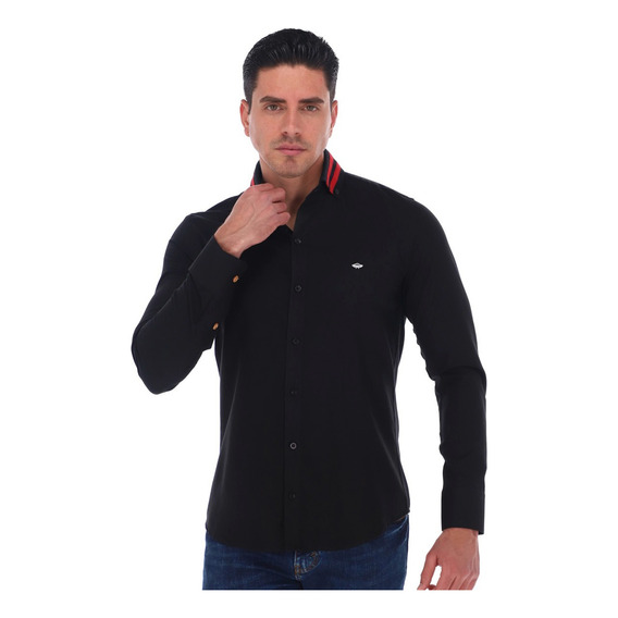 Camisa Hombre Porto Blanco Algodon Negra Moda Casual 