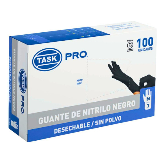 Guante Nitrilo Negro Task Pro Sin Polvo Talla M X 100