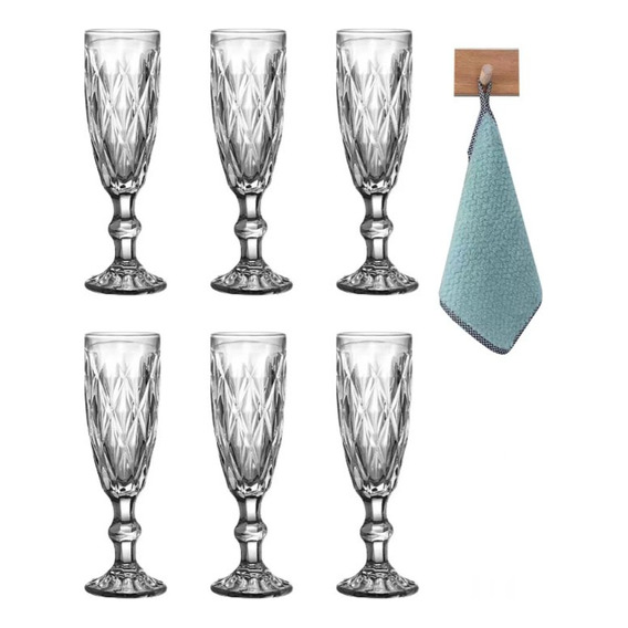 Juego 6 Copas Vino Agua Cristal Labrado Vidrio Vintage