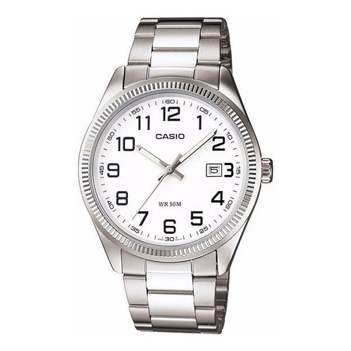 Reloj Casio Caballero Blanca Mtp-1302d-7b Color de la correa Plateado Color del bisel Plateado Color del fondo Blanco