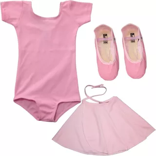 Kit Roupa De Ballet Infantil 3 Itens Uniforme Balé Rosa