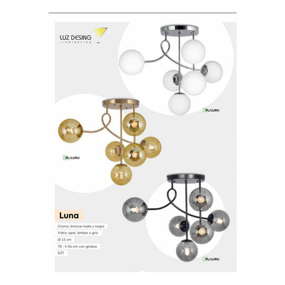 Plafon Luna Rulo 6 Luces Cromo Opal Apto Led E27 Plug