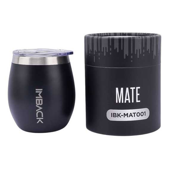 Mate De Acero Inoxidable Anti Vuelco Con Tapa 240 Ml Regalo Color Negro Ibk-mat001