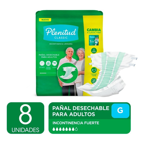 Pañales para adultos descartables Plenitud Pañal Classic G x 8 u