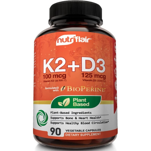 Vitamina K2 + D3 100mcg 125mcg 5000iu 2 En 1 90 Caps Veganas Sabor Sin sabor