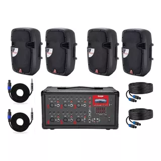 Kit 4 Bocinas De 10 + Mezcladora Amplificada Consola