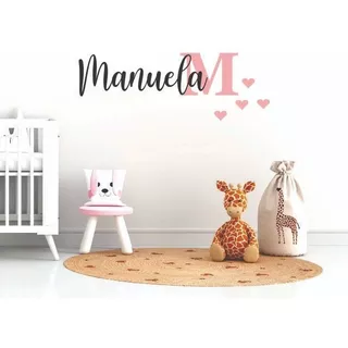 Adesivo De Parede Infantil, Nome 45cm, Inicial E Coração.