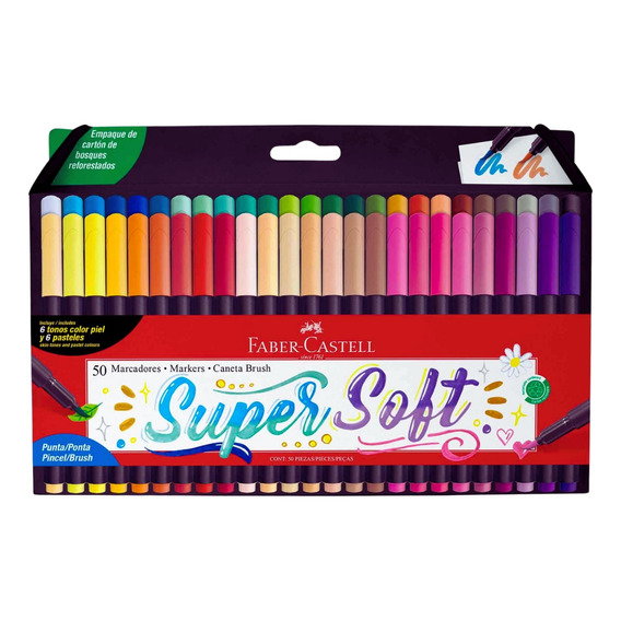 Set 50 Marcadores Super Soft Faber Castell Punta Pincel