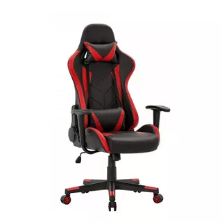 Silla De Escritorio Gamer Ergonómica Negra Y Roja Con Tapizado De Cuero Sintético