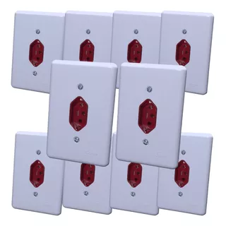 Tomada 2 Pinos + Terra 20a Ilumi  Branco E Vermelho 10 Peças