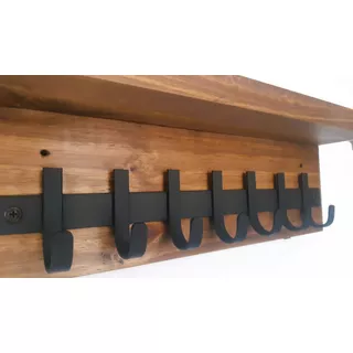 Porta Llaves Estilo Industrial En Hierro Y Madera 7 Ganchos