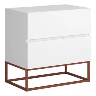 Mesa De Cabeceira Eros 45 Cm Pés Cobre Com 2 Gavetas Cor Branco/cobre