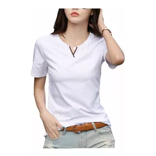 Camiseta Casual De Manga Corta Para Mujer Con Cuello En V