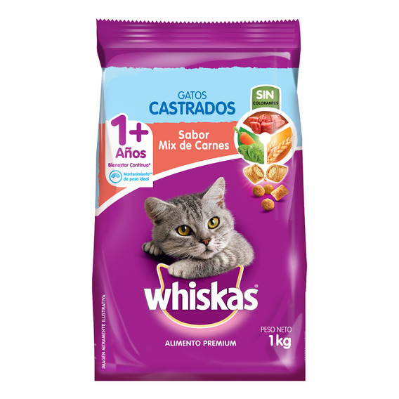 Whiskas Alimento Seco Para Gatos Adultos Castrados 1kg