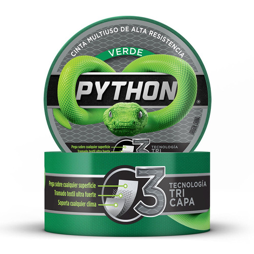 Cinta adhesiva Python Alta Resistencia (Duct Tape) color verde 9m x 48mm