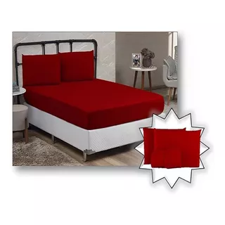 Jogo De Cama Lencol Casal Queen 3pçs Premiun Conjunto Hotel Cor Vermelho 6009 Desenho Do Tecido Liso