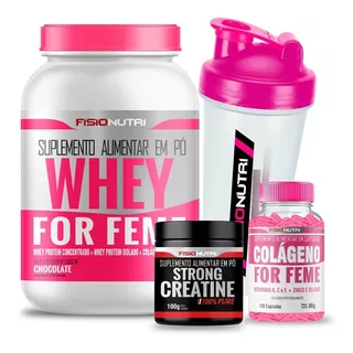 Kit Whey Feminino + Creatina 100gr + Colágeno 120 + Brinde