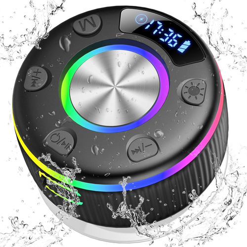Altavoz Bluetooth de ducha portátil inalámbrico con pantalla de tiempo, RGB Light Show