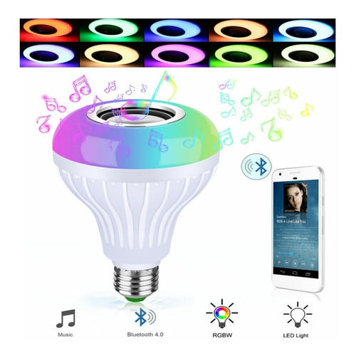 Ampolleta Multicolor Bluetooth Musical Y Con Control 12w Color de la luz Multicolor y Blanco