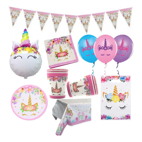 Pack Cumpleaño Unicornio Blancodorado X24 Cotillón Activarte