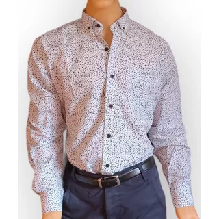 Camisa Di Varezzi Estampada  Fácil Planchado Muy Buena Caída