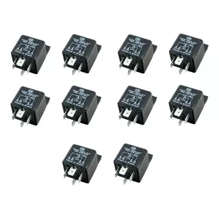 10 Reles Auxiliar Universal 12v 40a 4 Pinos Com Suporte 