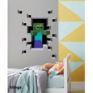 Vinilo Decorativo Rompe Pared 3d Minecraft Zombie