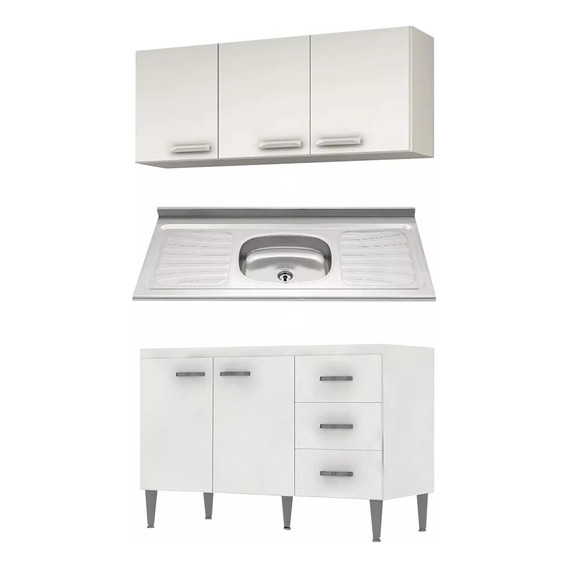 Compramas Línea Blanca mueble de cocina kit mueble bajo mesada con aéreo y mesada color blanco