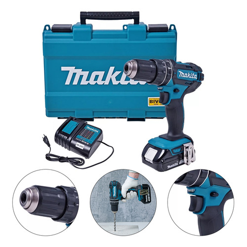 Destornillador taladro de 18 V con batería DHP482y002 Makita Azul 110v 220v 