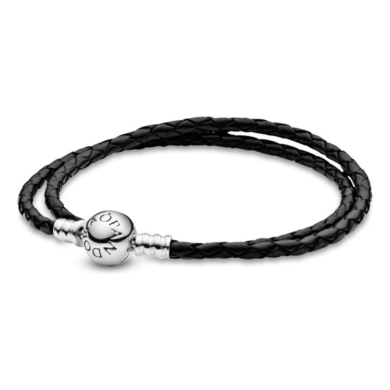 Brazalete Doble De Cuero Negro Pandora Moments Talla 35 cm