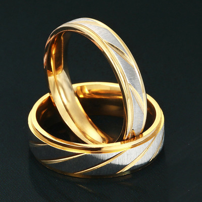 Duo Anillos Parejas Acero Inoxidable Dorados Titanio A013