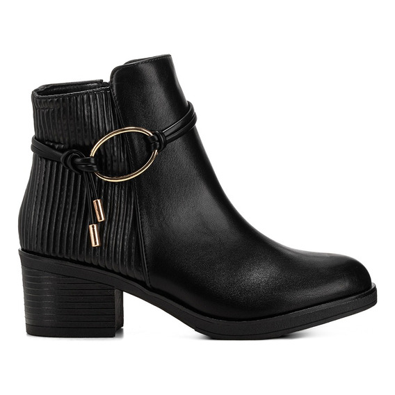 Botin Casual Mujer Taco Bajo Elegante Hebilla Metalica Weide