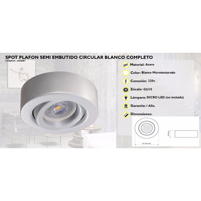 Spot Plafon Blanco Movil Circular Apto Led Gu10 Luz Desing