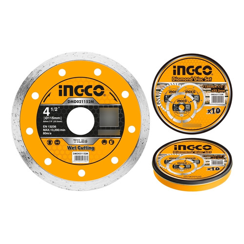 Disco Continuo Turbo Ceramica Ingco X 10 Pcs 4 1/2 X 22.2mm Color Amarillo