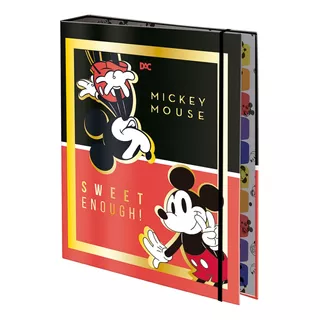 Fichário Argolado Mickey Grande Com Divisórias Caderno 