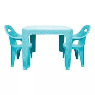 Set Mesa Y 2 Sillas Tipo Rattan Infantil Niños Jugar Comer 