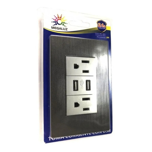 Toma Corriente Doble Y Carga Dual Usb Color Plateado Color Gris