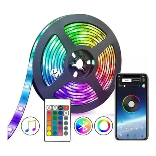 Cinta Led Rgb Bluetooth Luces Usb Tv Hogar Música 5mts Luz Colores 110v