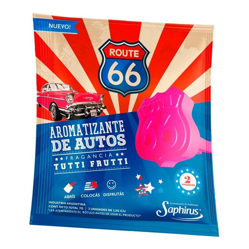 Aromatizador Auto Saphirus Route 66 Sobre Con 2 Unidades