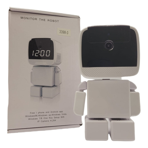 Camara De Seguridad Wifi Robot Monitor 360° Pantalla Digital Color Blanco