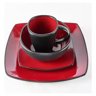 Vajilla Amalfi 16pc Cuadrada Roja Con Negro Gibson 88675.16 Color Rojo