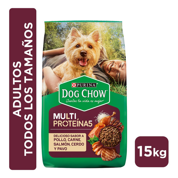 Alimento multiproteico para perros Dog Chow DOG CHOW® Alimento seco para perros adultos, todos los tamaños, multiproteico de 15 kg para perros adultos de todos los tamaños, sabor a pollo y ternera, y 