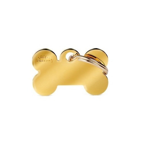 Chapa Para Mascotas My Family Gold Small Bone Grabado Instantáneo