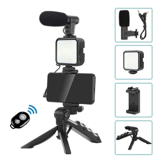 Kit Streaming Video Microfono Tripode Led Iluminador Celular