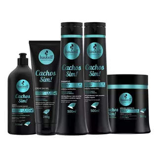 Kit Haskell Cachos Shampoo Cond Masc Leave E Creme Gel 500ml